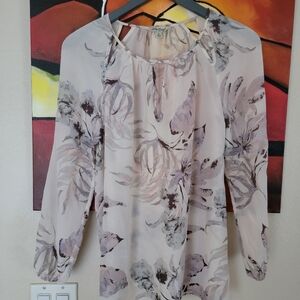 Lucky Brand Women' Long Sleeve Floral  Chiffon Blouse Medium